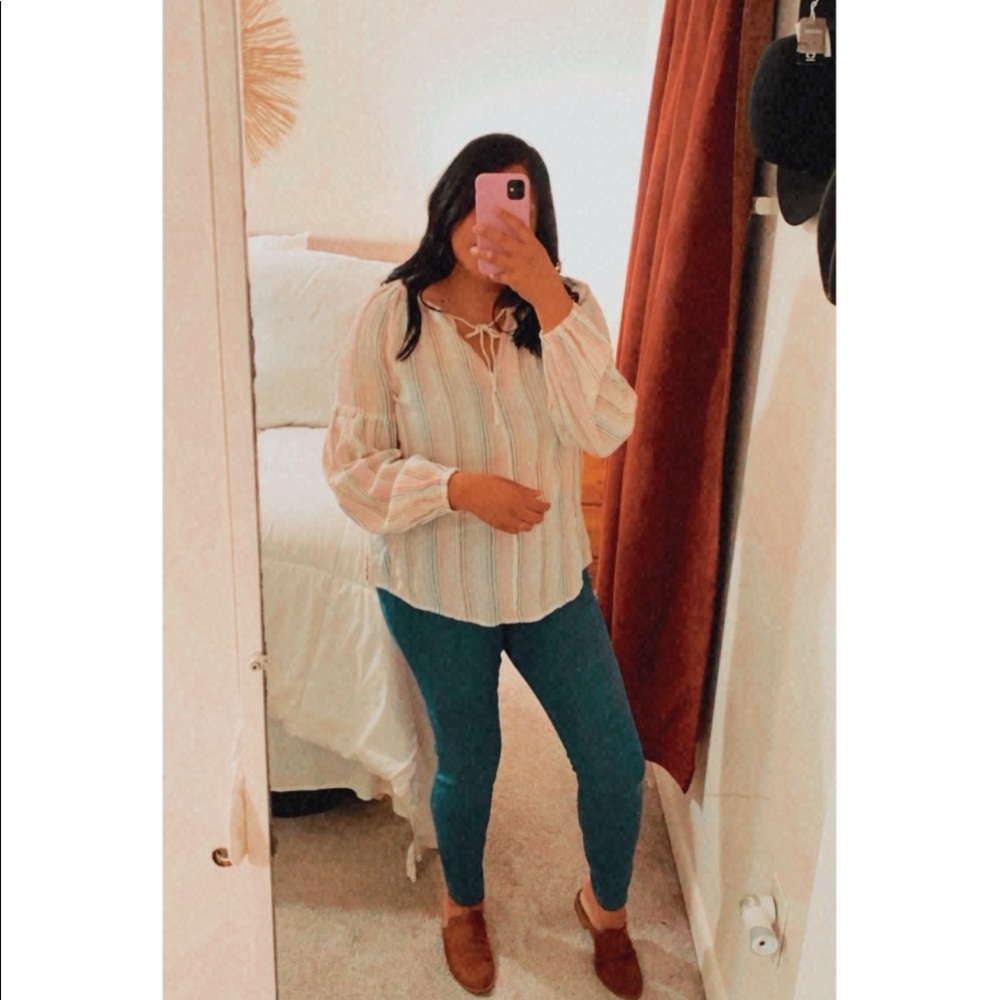 Gap • Tunic • Embroidered • Stripes • Beige • Pink